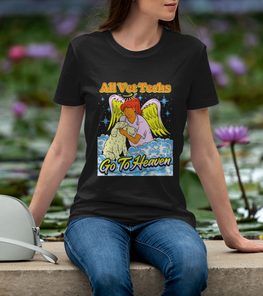 All Vet Techs Go To Heaven Angel Holding Dog Clouds T-Shirt