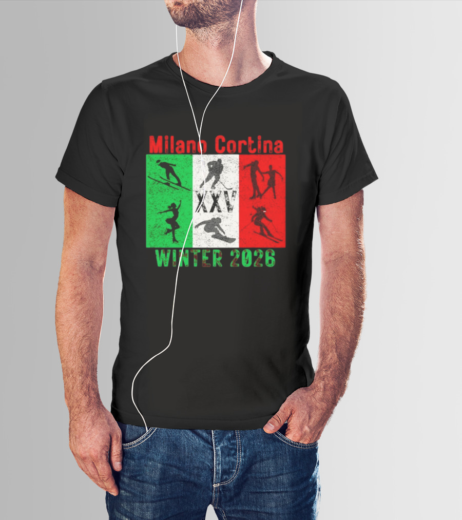 Milano Cortina Winter 2026 Italy Flag XXV Skiing Skating Snowboarding T-Shirt