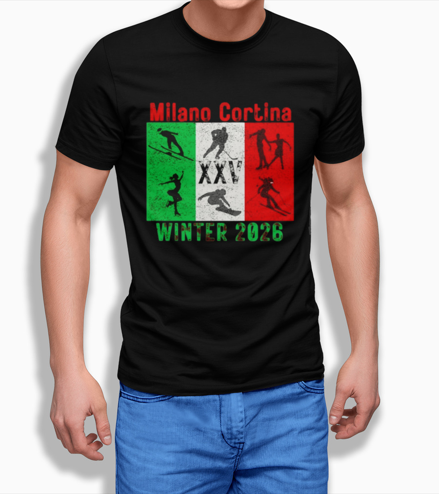 Milano Cortina Winter 2026 Italy Flag XXV Skiing Skating Snowboarding T-Shirt