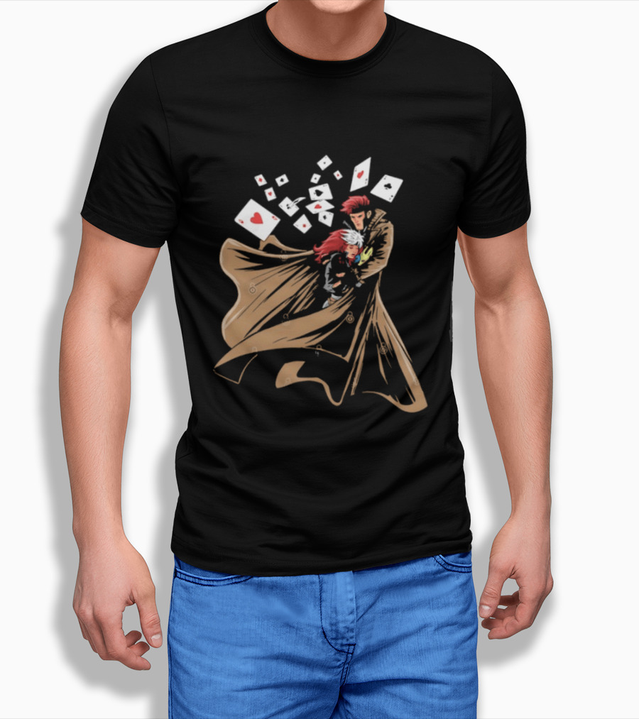 Mutant Love Rogue And Gambit Playing Cards Embrace T-Shirt