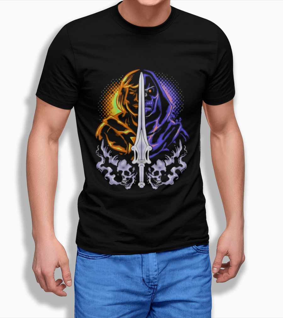 He Man Skeletor Sword Face Split Masters Of The Universe T-Shirt