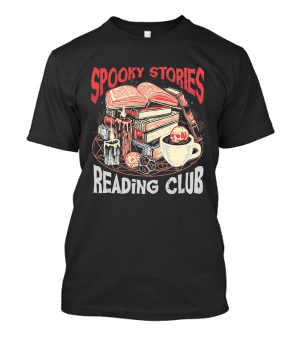 Spooky Stories Reading Club Books Candles Skulls And Cup T-Shirt