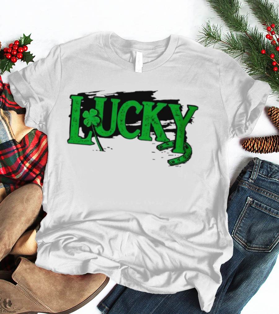 Lucky Green Horseshoe And Shamrock St. Patrick's Day T-Shirt