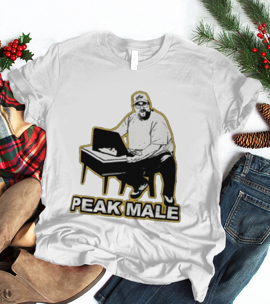 PEAK MALE Bearded Man Sitting At Desk Sketch T-Shirt