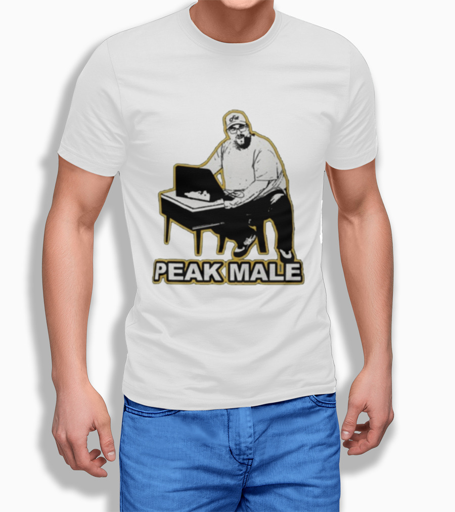 PEAK MALE Bearded Man Sitting At Desk Sketch T-Shirt