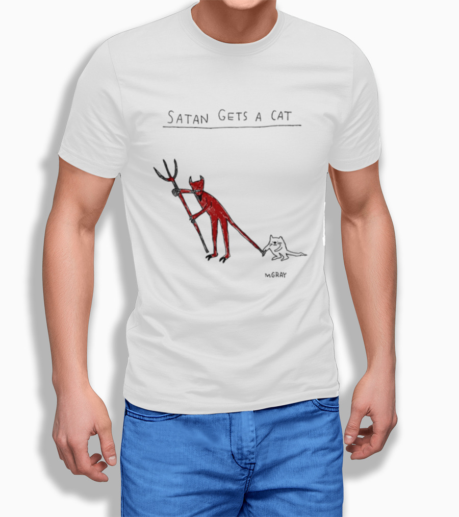 Satan Gets A Cat Devil Figure Pitchfork Drawing By The Oatmeal T-Shirt