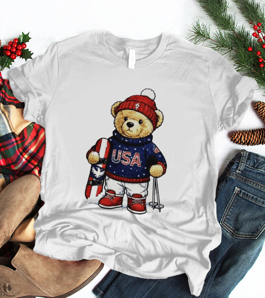 USA Teddy Bear Winter Olympics 2026 Skiing T-Shirt