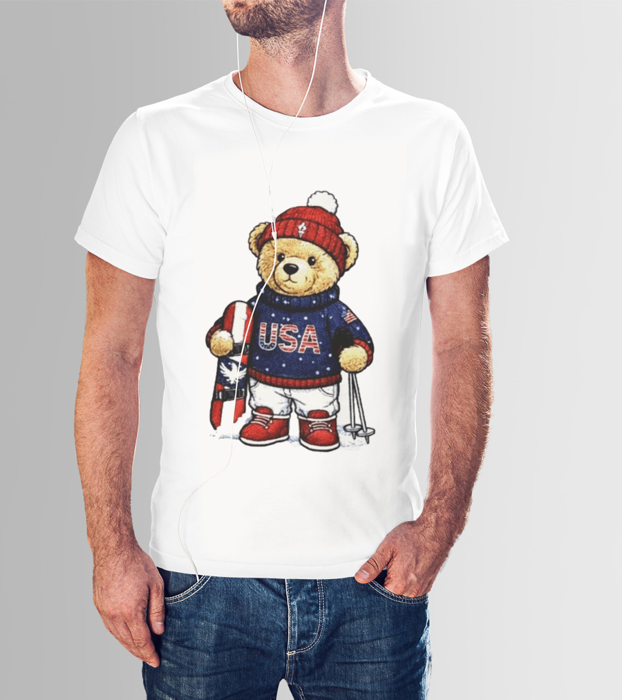 USA Teddy Bear Winter Olympics 2026 Skiing T-Shirt
