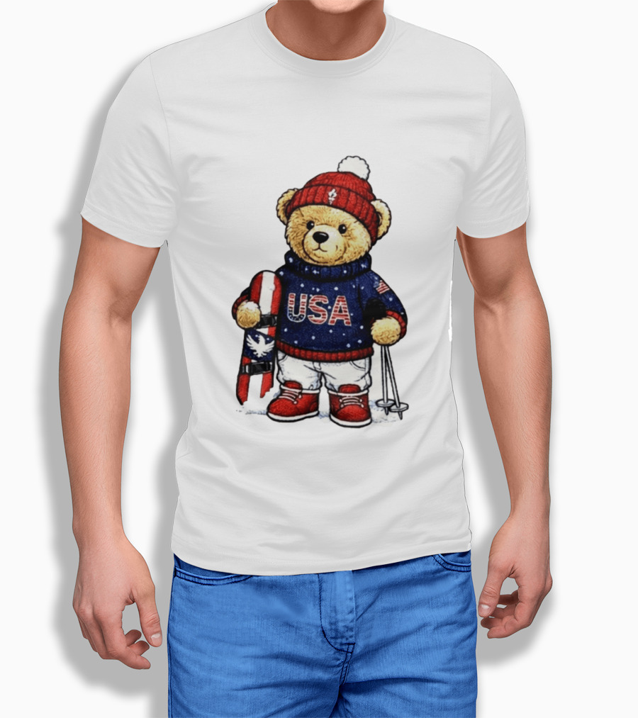 USA Teddy Bear Winter Olympics 2026 Skiing T-Shirt