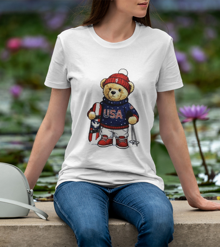 USA Teddy Bear Winter Olympics 2026 Skiing T-Shirt
