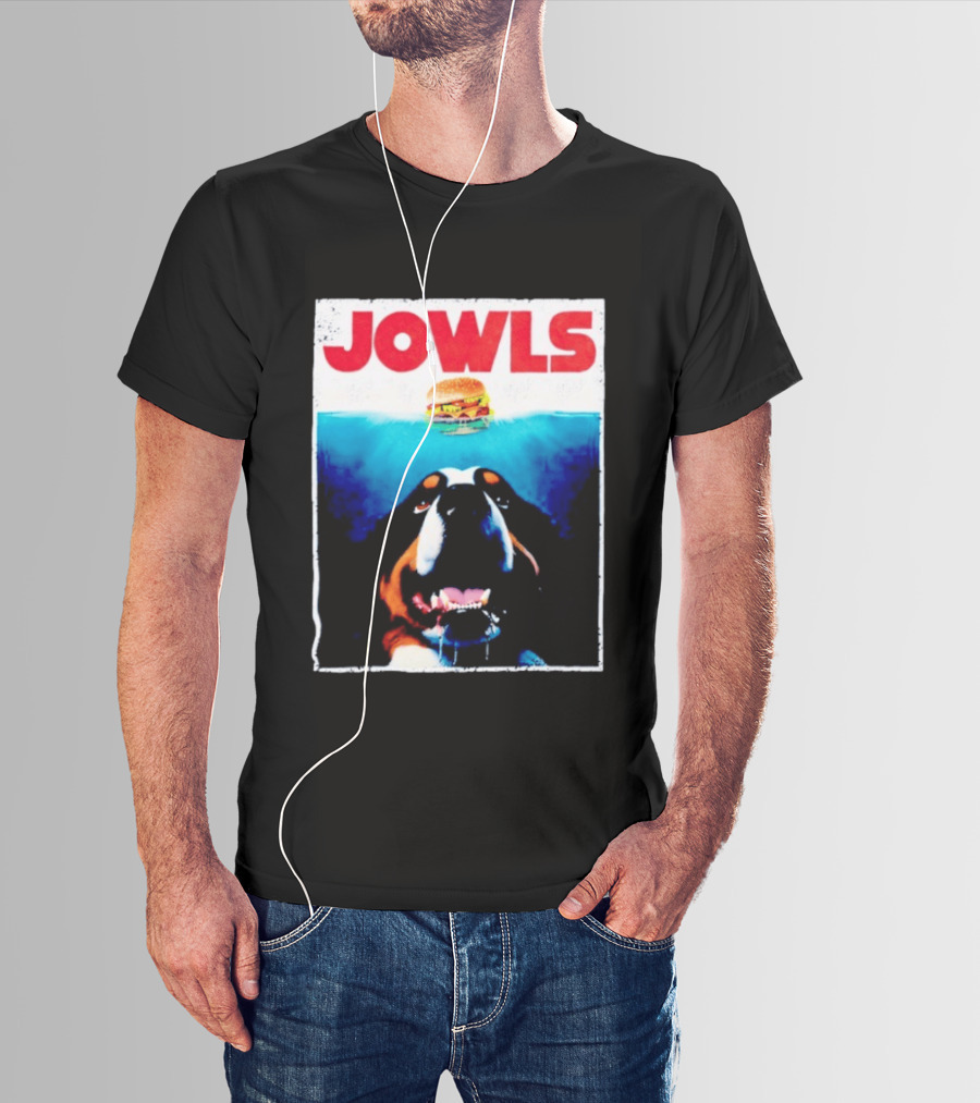 JOWLS Bernese Mountain Dog Burger Parody Jaws Movie T-Shirt