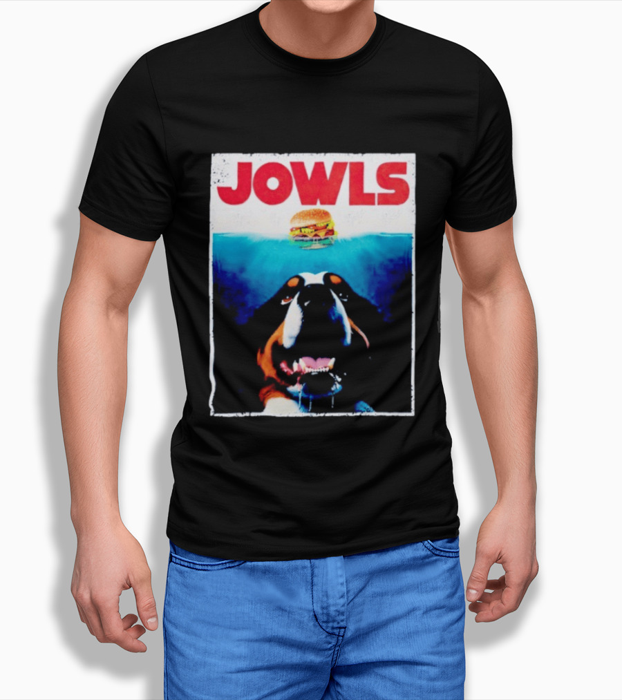 JOWLS Bernese Mountain Dog Burger Parody Jaws Movie T-Shirt