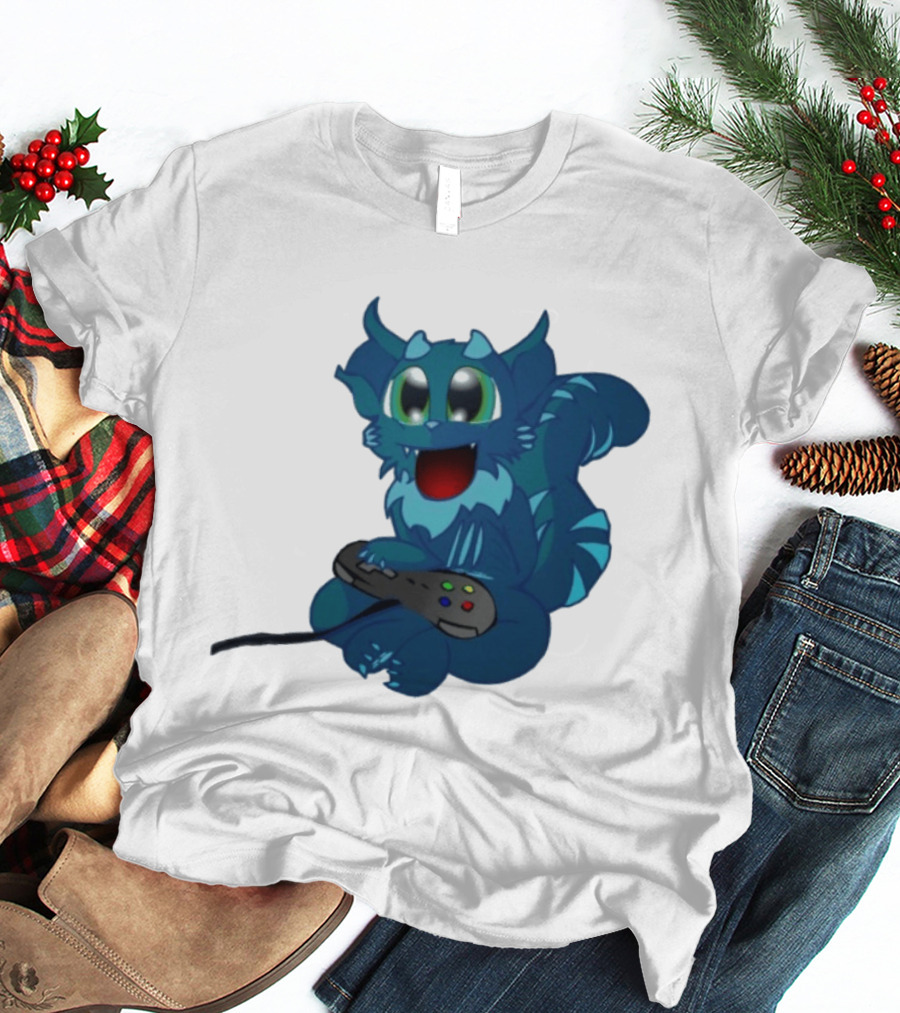 ThaBeast Gamer Blue Creature Playing Controller T-Shirt