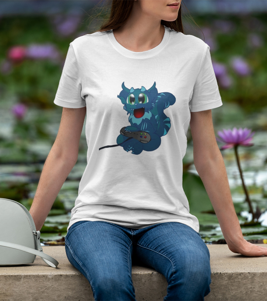 ThaBeast Gamer Blue Creature Playing Controller T-Shirt