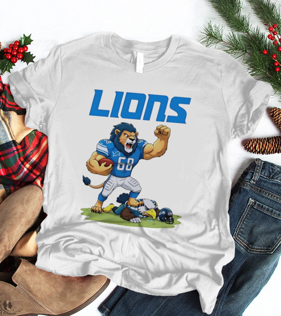 Detroit Lions Dominating Seahawks Rivalry Mascot Showdown T-Shirt