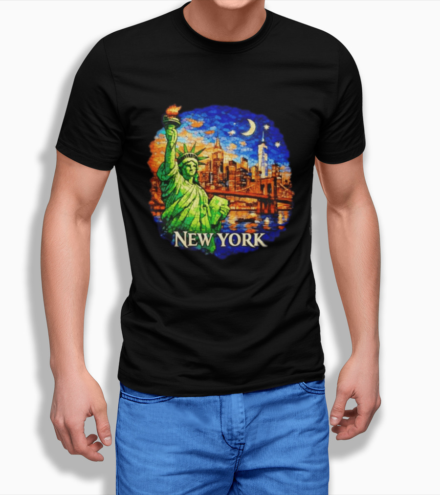 New York City Statue Of Liberty And Skyline Mosaic T-Shirt