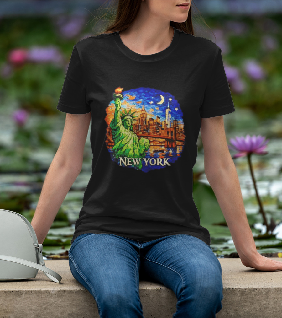 New York City Statue Of Liberty And Skyline Mosaic T-Shirt