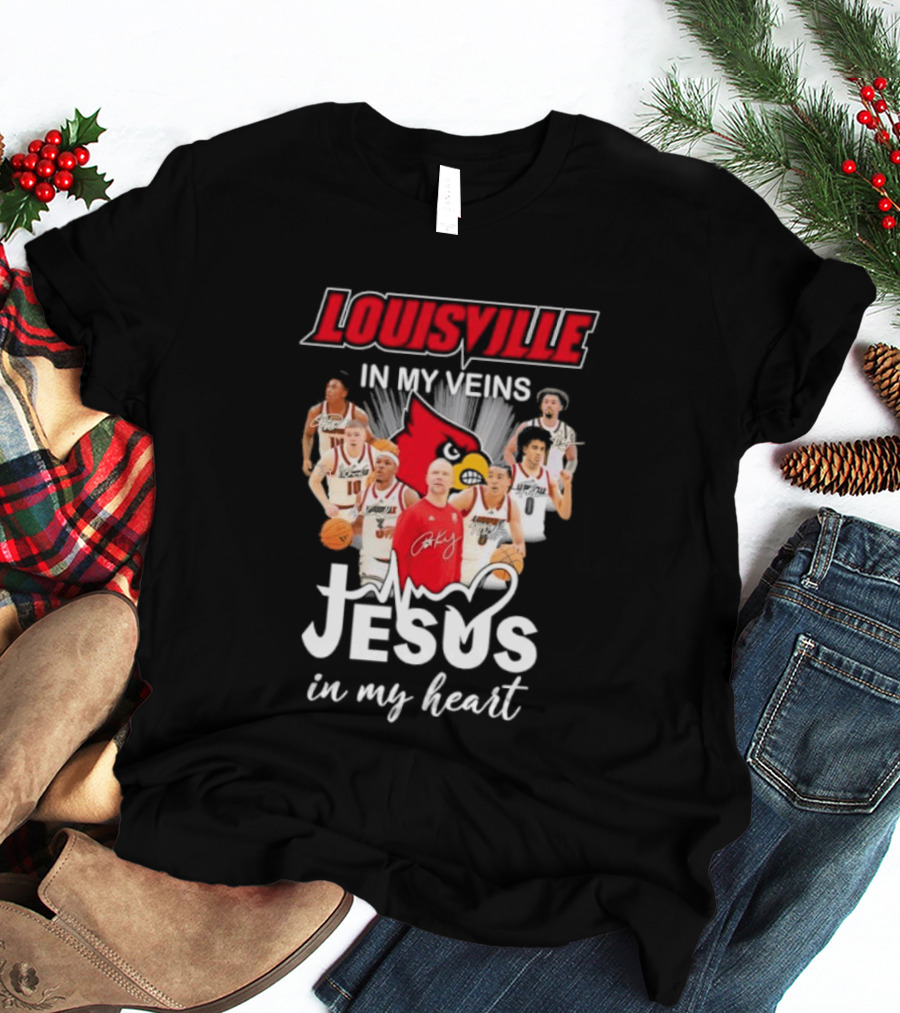Louisville Cardinals In My Veins Jesus In My Heart Coach Pat Kelsey Players T-Shirt