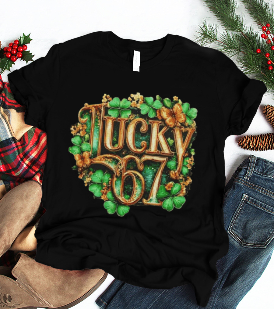 Lucky 67 St Patrick's Day Clover Butterfly 6 7 Meme T-Shirt
