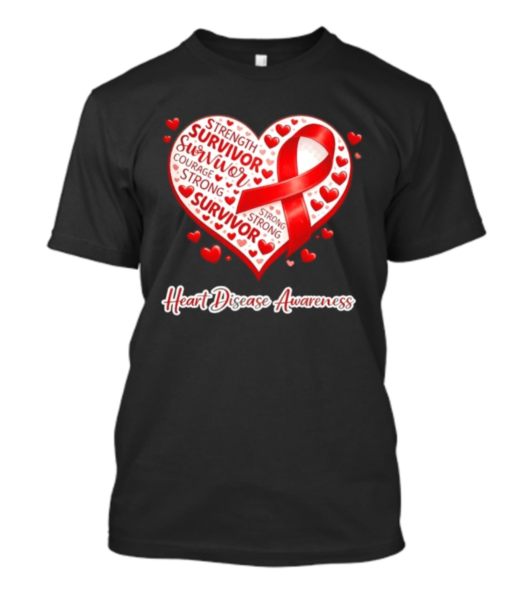 Survivor Strength Courage Strong Heart Disease Awareness Red Ribbon T-Shirt