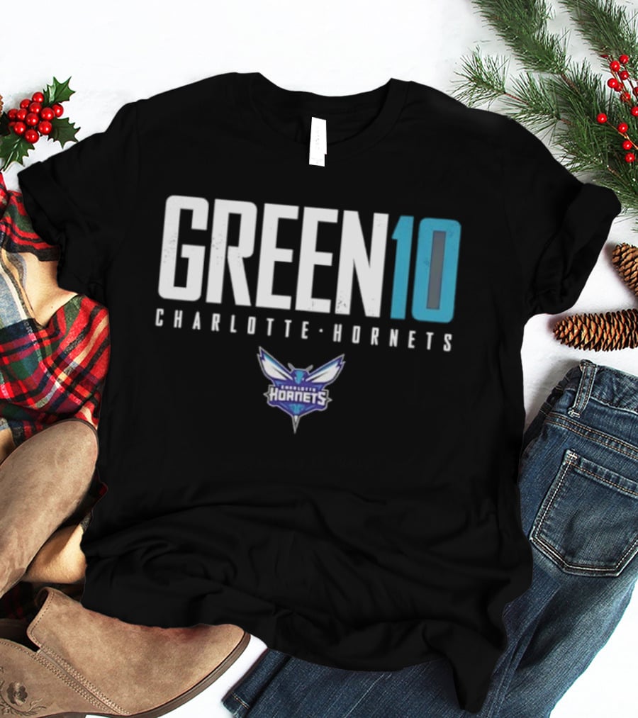 Green 10 Charlotte Hornets Basketball Iconic Number T-Shirt