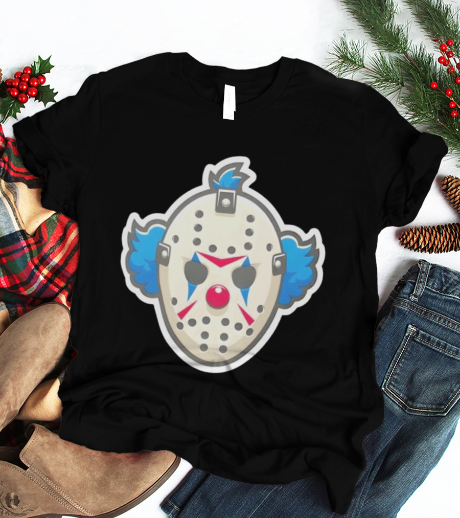 Killer Clown Hockey Mask Horror Mashup Iconic Creepy Face T-Shirt