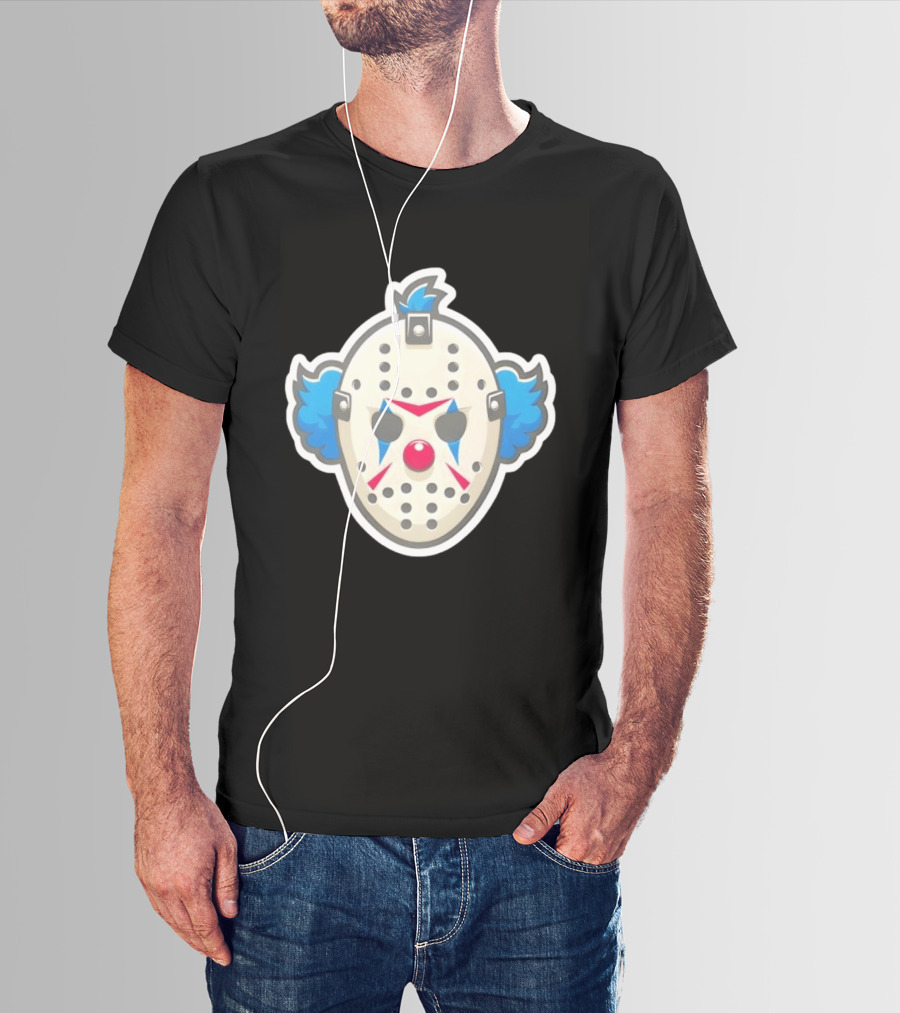Killer Clown Hockey Mask Horror Mashup Iconic Creepy Face T-Shirt