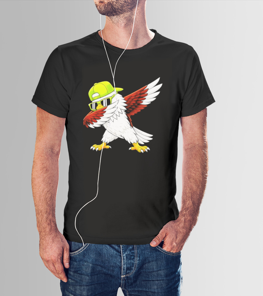 Sea Hawk Dabbing Bird In Neon Cap Football Fan Fun T-Shirt