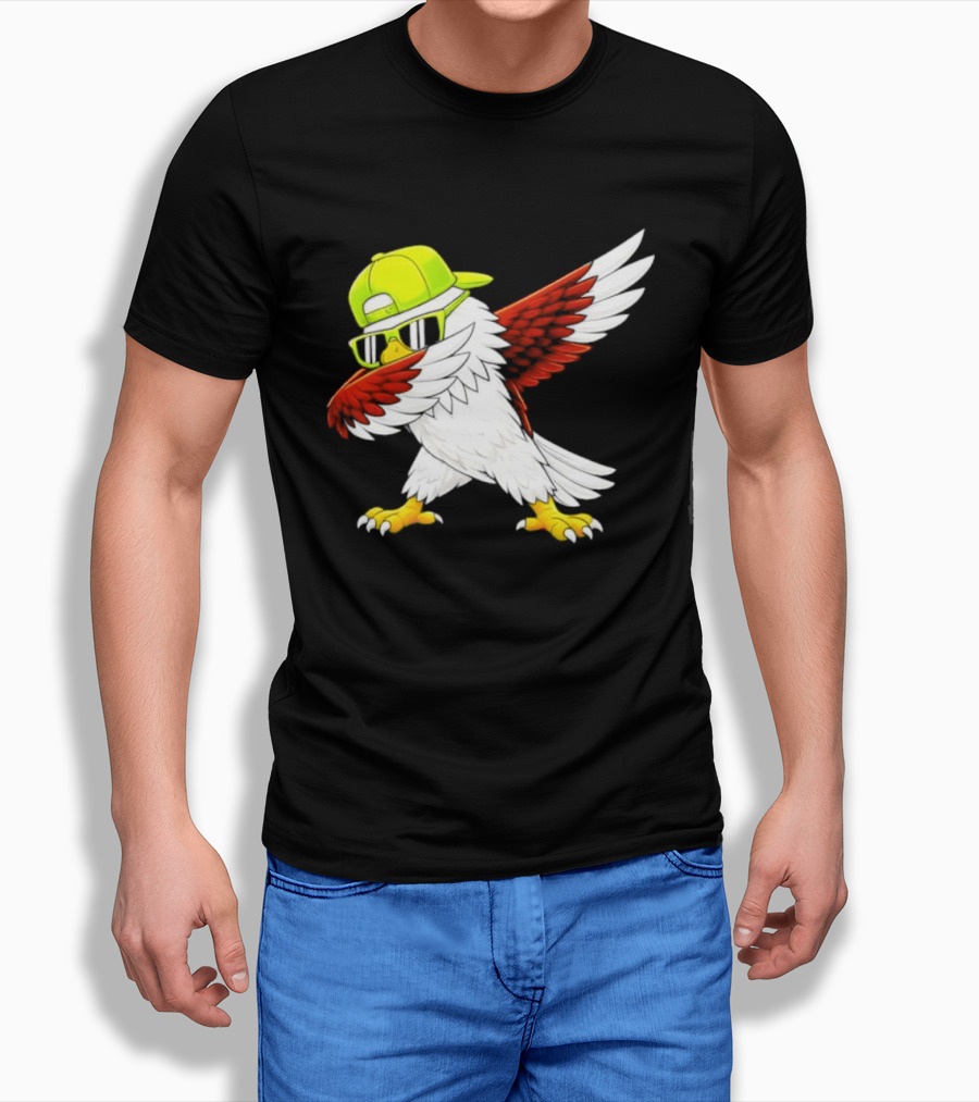 Sea Hawk Dabbing Bird In Neon Cap Football Fan Fun T-Shirt