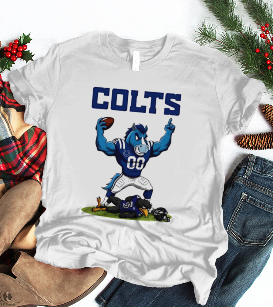 Indianapolis Colts Horse Mascot Defeats Baltimore Ravens Bird Rivalry Football Showdown T-Shirt