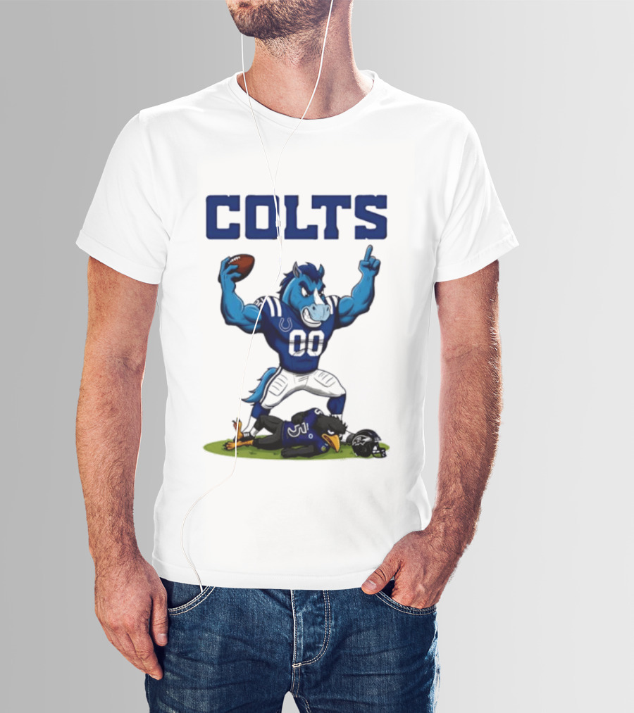 Indianapolis Colts Horse Mascot Defeats Baltimore Ravens Bird Rivalry Football Showdown T-Shirt