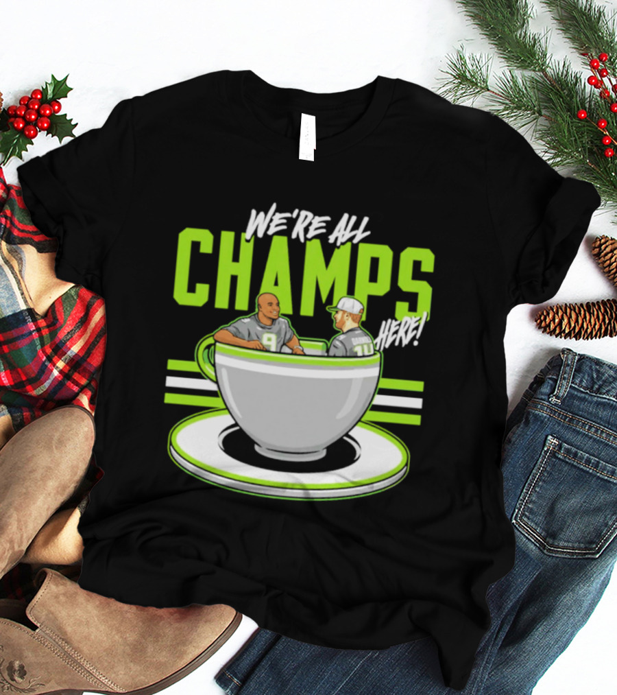 We're All Champs Here Kenneth Walker III Sam Darnold Seattle Tea Cup T-Shirt