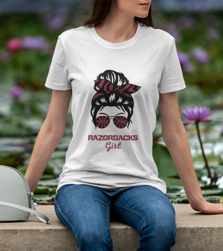 Razorbacks Girl Messy Bun Sunglasses T-Shirt