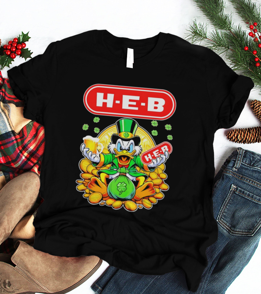 H E B St Patricks Day Scrooge McDuck Coins And Clover Hat T-Shirt
