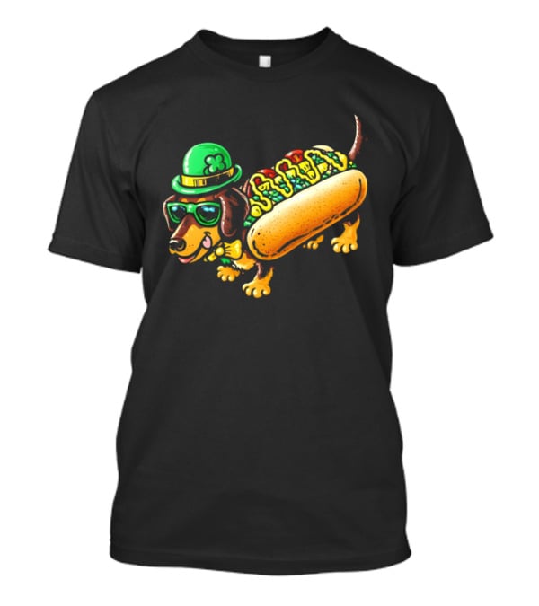 St Patricks Day Chicago Hot Dog Wearing Irish Hat And Glasses T-Shirt