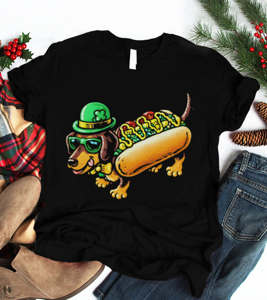 St Patricks Day Chicago Hot Dog Wearing Irish Hat And Glasses T-Shirt
