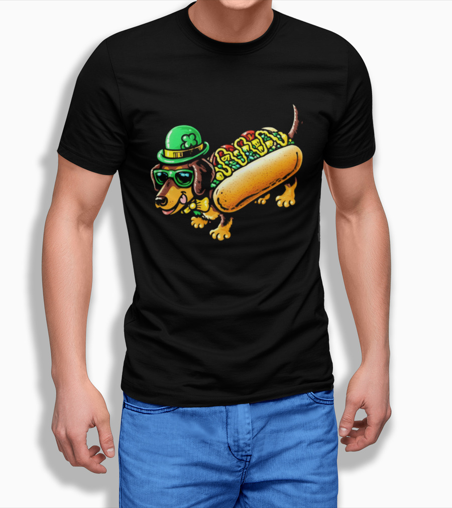 St Patricks Day Chicago Hot Dog Wearing Irish Hat And Glasses T-Shirt