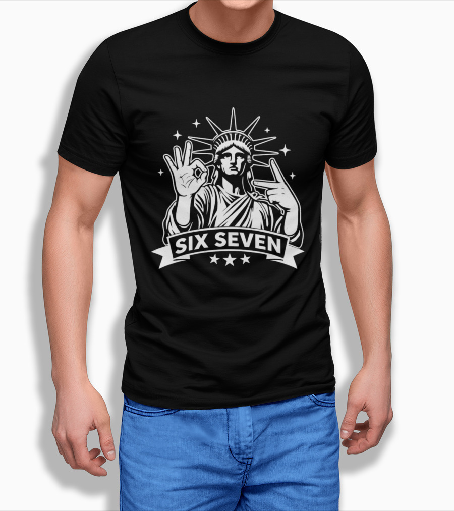 Statue Of Liberty Six Seven Hand Gesture Stars T-Shirt
