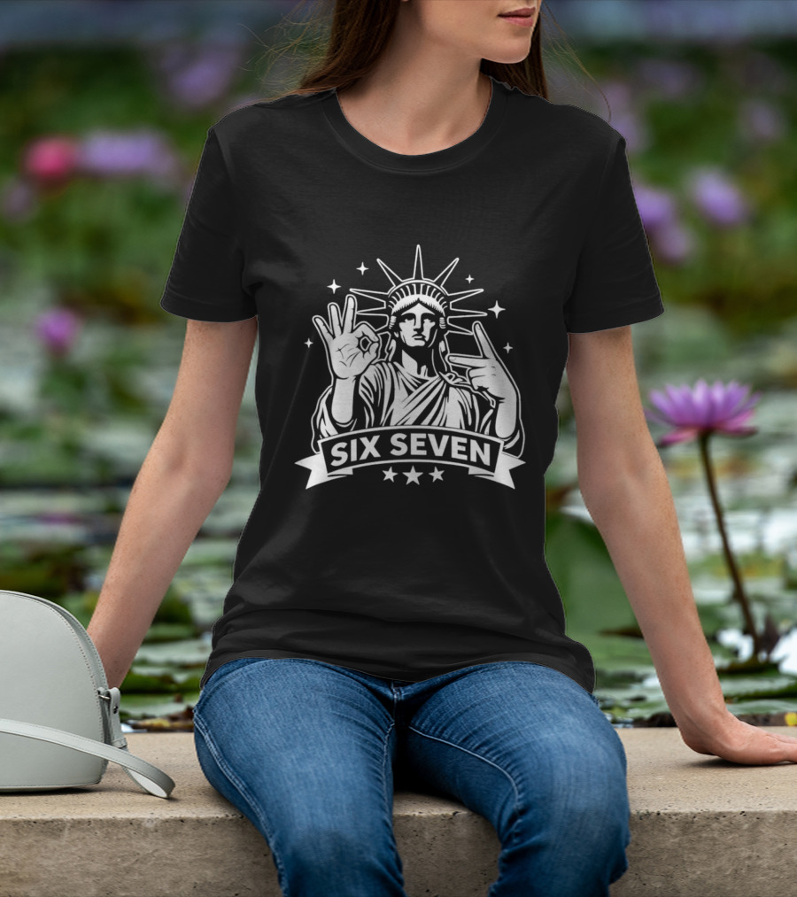 Statue Of Liberty Six Seven Hand Gesture Stars T-Shirt