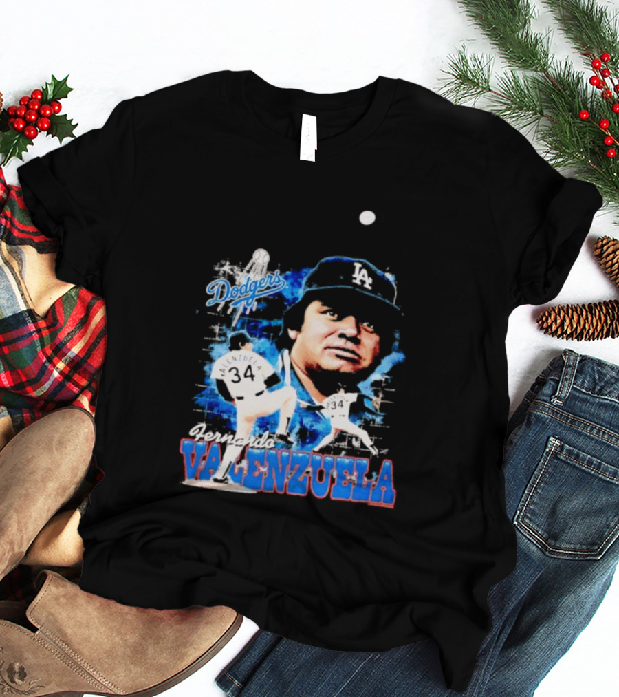 Los Angeles Dodgers Fernando Valenzuela Legendary Pitcher Icon Blue T-Shirt
