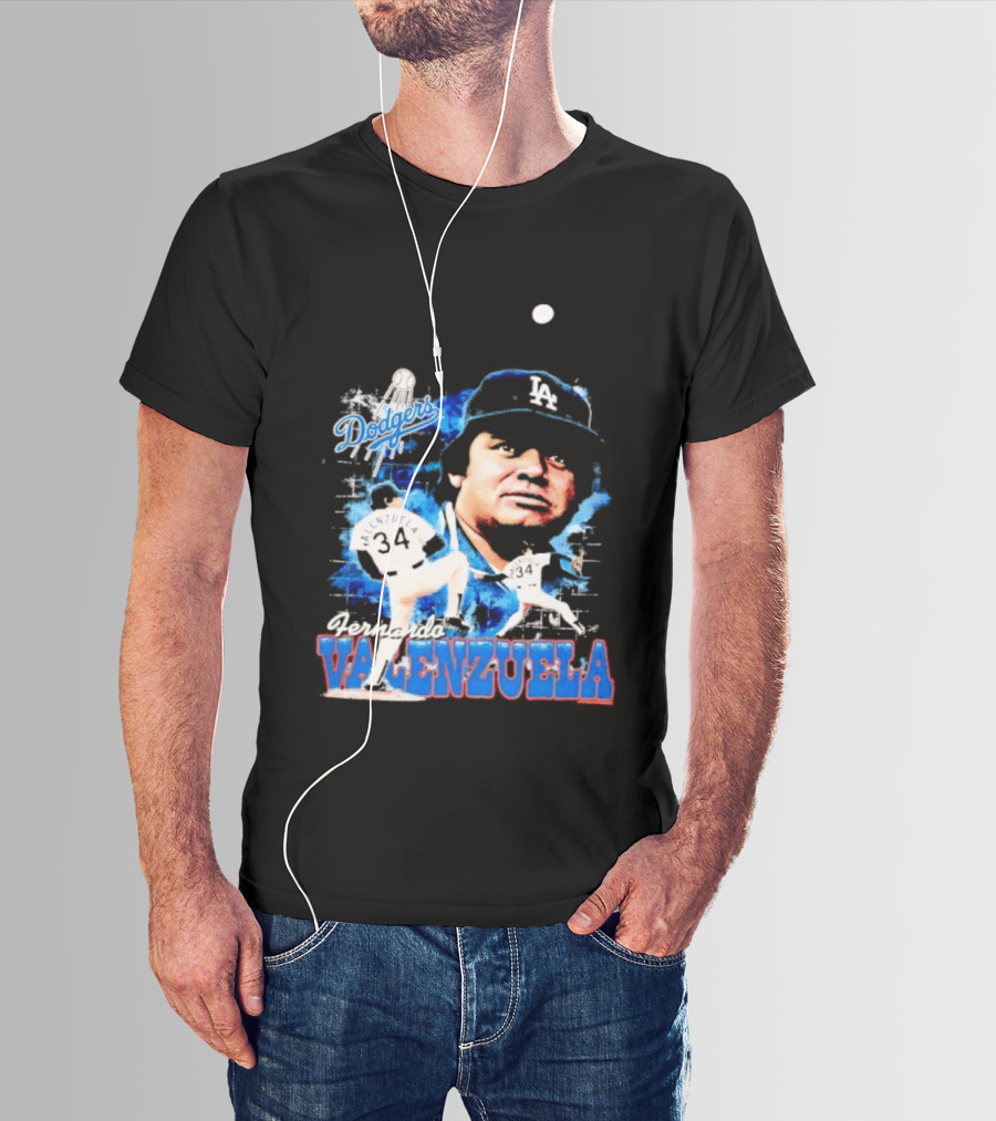 Los Angeles Dodgers Fernando Valenzuela Legendary Pitcher Icon Blue T-Shirt