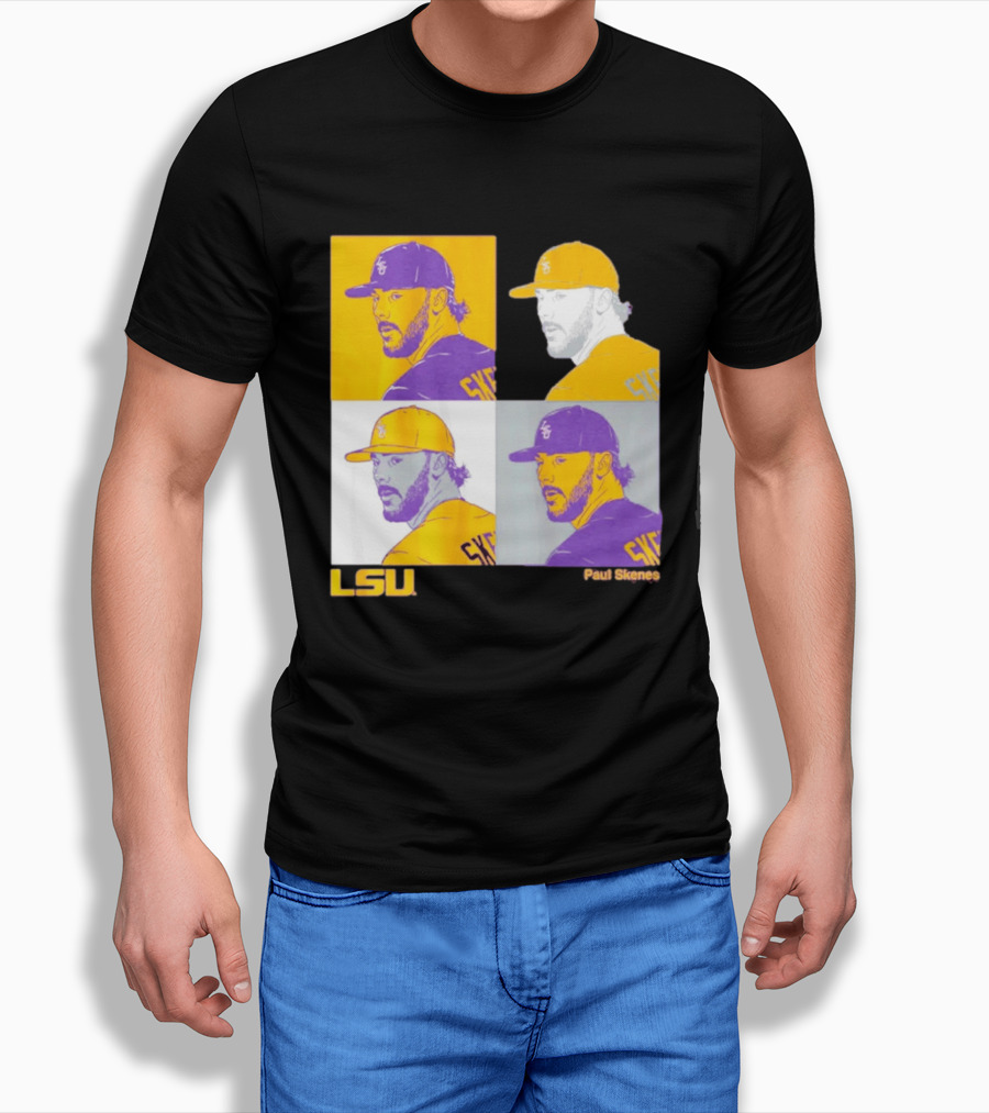 LSU Baseball Paul Skenes Colorful Collage Panels T-Shirt