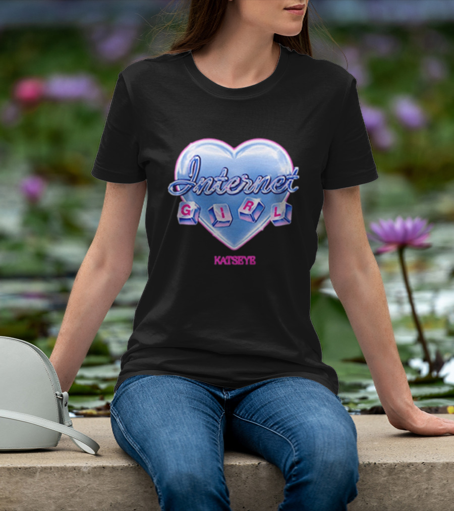 Katseye Internet Girl Neon Blue Heart T-Shirt