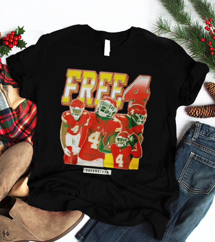 Free 4 Dreamathon Player Collage Red Football Jersey Number 4 T-Shirt