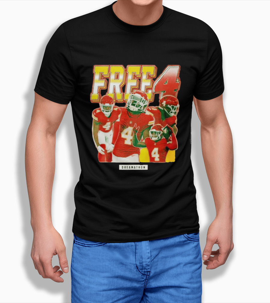 Free 4 Dreamathon Player Collage Red Football Jersey Number 4 T-Shirt