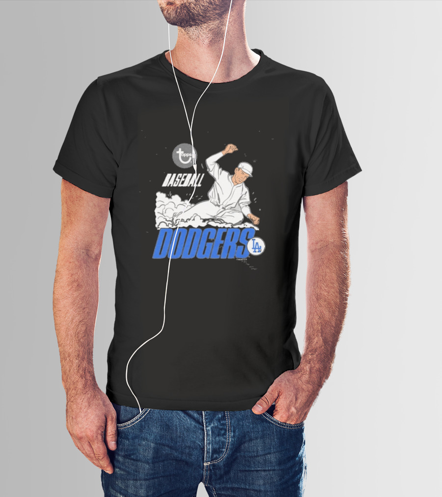 Dodgers LA Baseball Cartoon Topps MLB Raglan T-Shirt