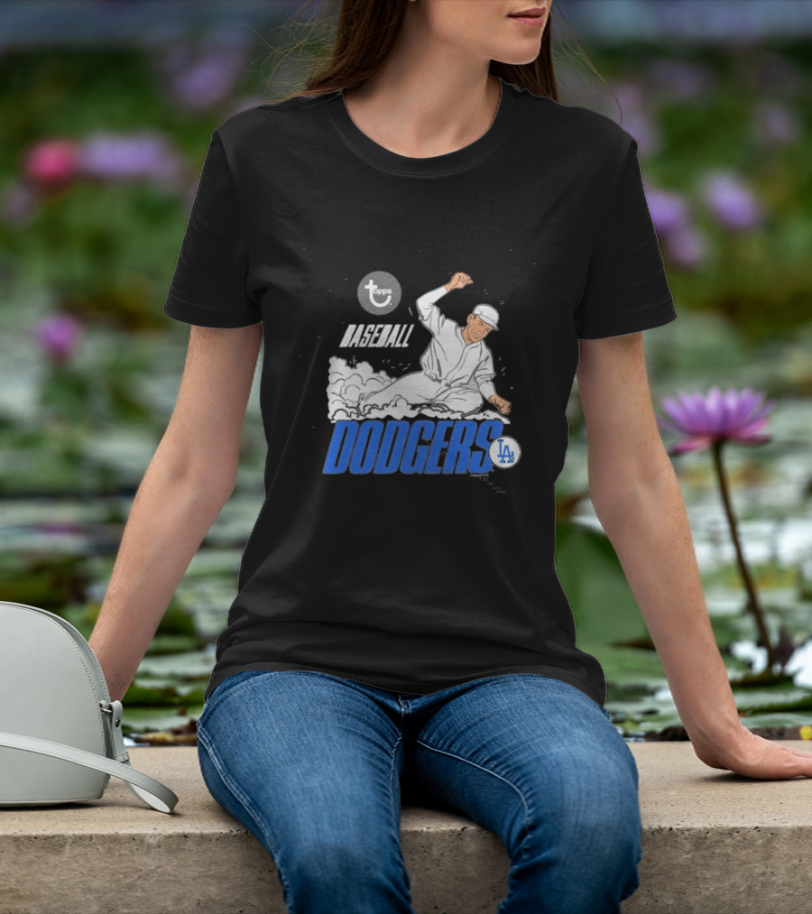 Dodgers LA Baseball Cartoon Topps MLB Raglan T-Shirt