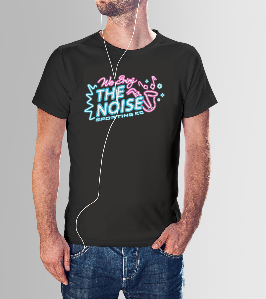 We Bring The Noise Sporting KC Blue Pink Saxophone T-Shirt