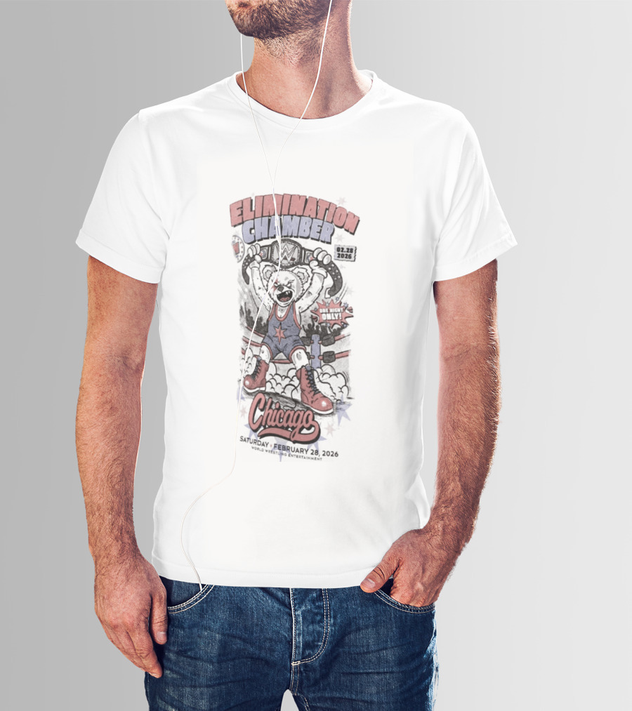 Elimination Chamber 2026 Chicago Cartoon Bear T-Shirt