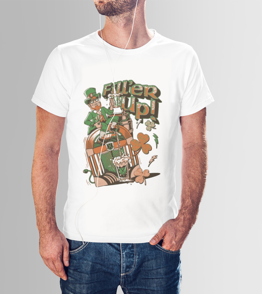 Fill'er Up St. Patrick's Day Leprechaun Beer And Jukebox Celebration T-Shirt